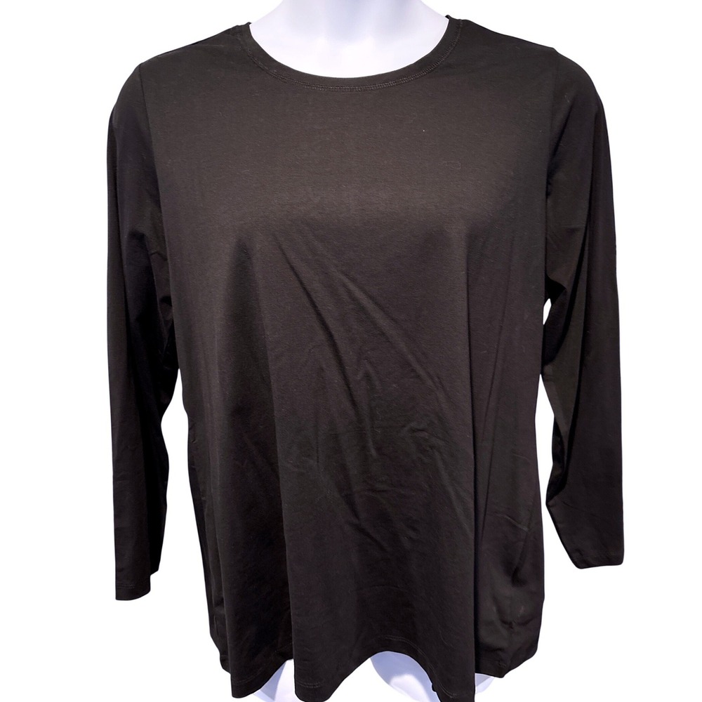 Susan Graver Womens Black T-Shirt 1X Long Sleeve Modern Essentials Office Casual